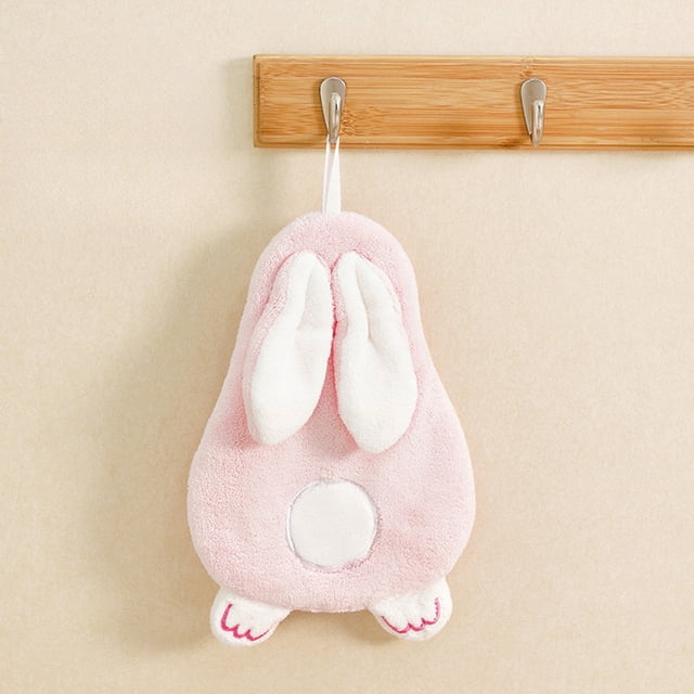 BAOPAI Easter Hand Towel with Hanging Loop Cute Rabbit Design Thickened Absorbent Fleece for Kitchen and Bathroom Use
