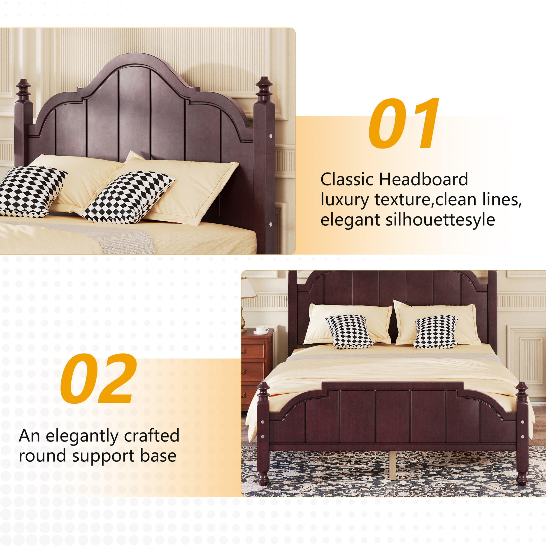 Noble House Full Bed Frame with Headboard, Vintage Wooden Platform Bed with Slat Support, Espresso