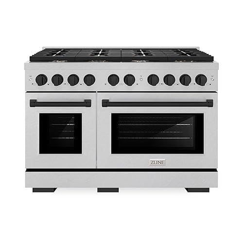 ZLINE Autograph Edition 48 in. 6.7 cu. ft. Paramount Double Oven Dual Fuel Range with 8 Burner Gas Cooktop in DuraSnow Stainless Steel and Matte Black Accents (SDRSZ-48-MB)