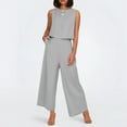 thumbnail image 2 of Conjunto de dos piezas de lino liso para mujer: chaleco sin mangas y pantalones de cintura alta y pierna ancha, bolsillos laterales, ropa informal de verano - Tallas S-XXXXL, 2 of 6