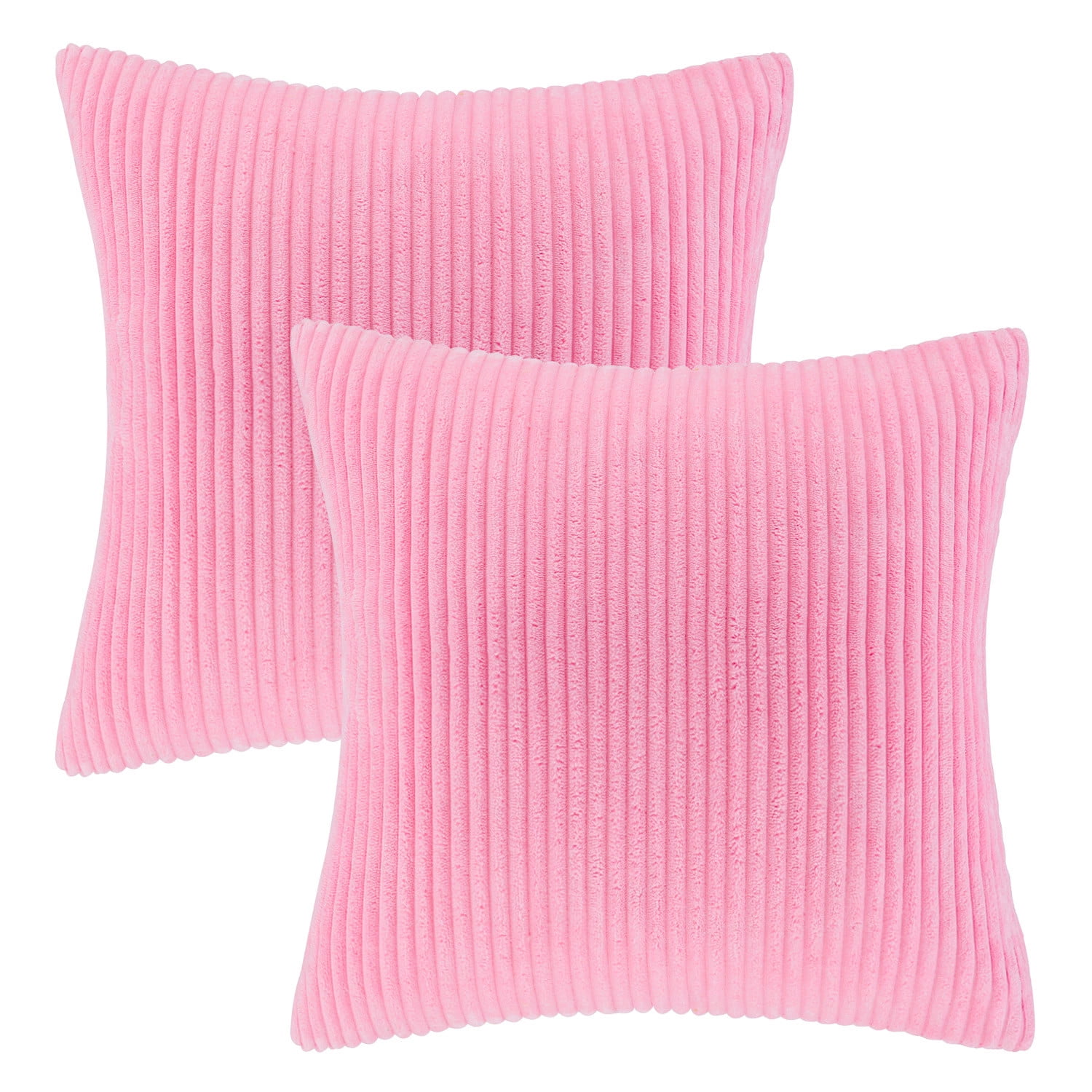 Soft Corduroy Striped Velvet Square Decorative Throw Pillow Cusion For Couch, 22" x 22", Pink, 2 Pack