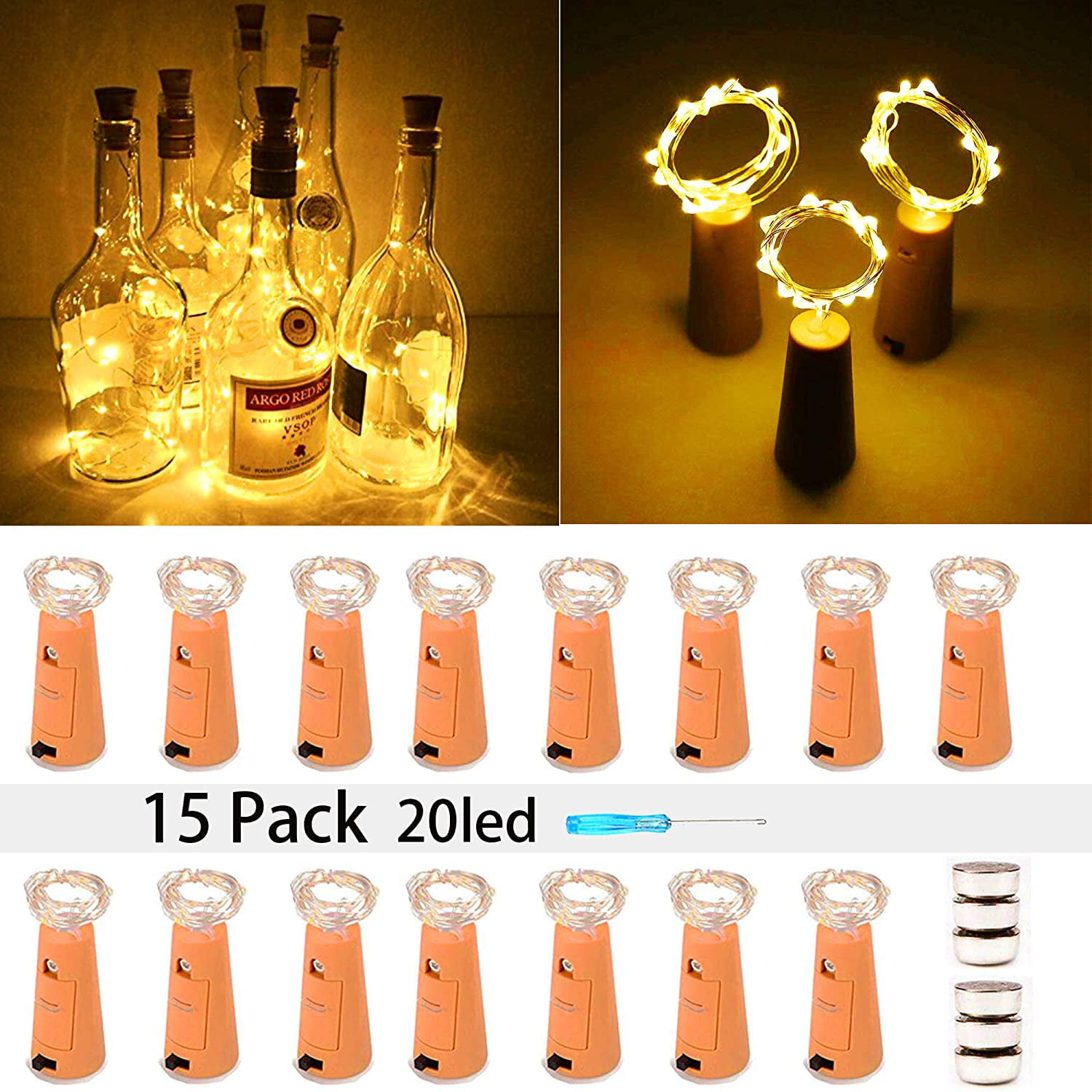 3-6Pcs Wine Bottle Cork 20 LED Fairy String Lights Battery Flame Xmas Party Lamp 
