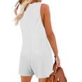 thumbnail image 4 of Summer Sleeveless Women Henley Shorts Jumpsuit Waffle Romper with Pocket, 4 of 6