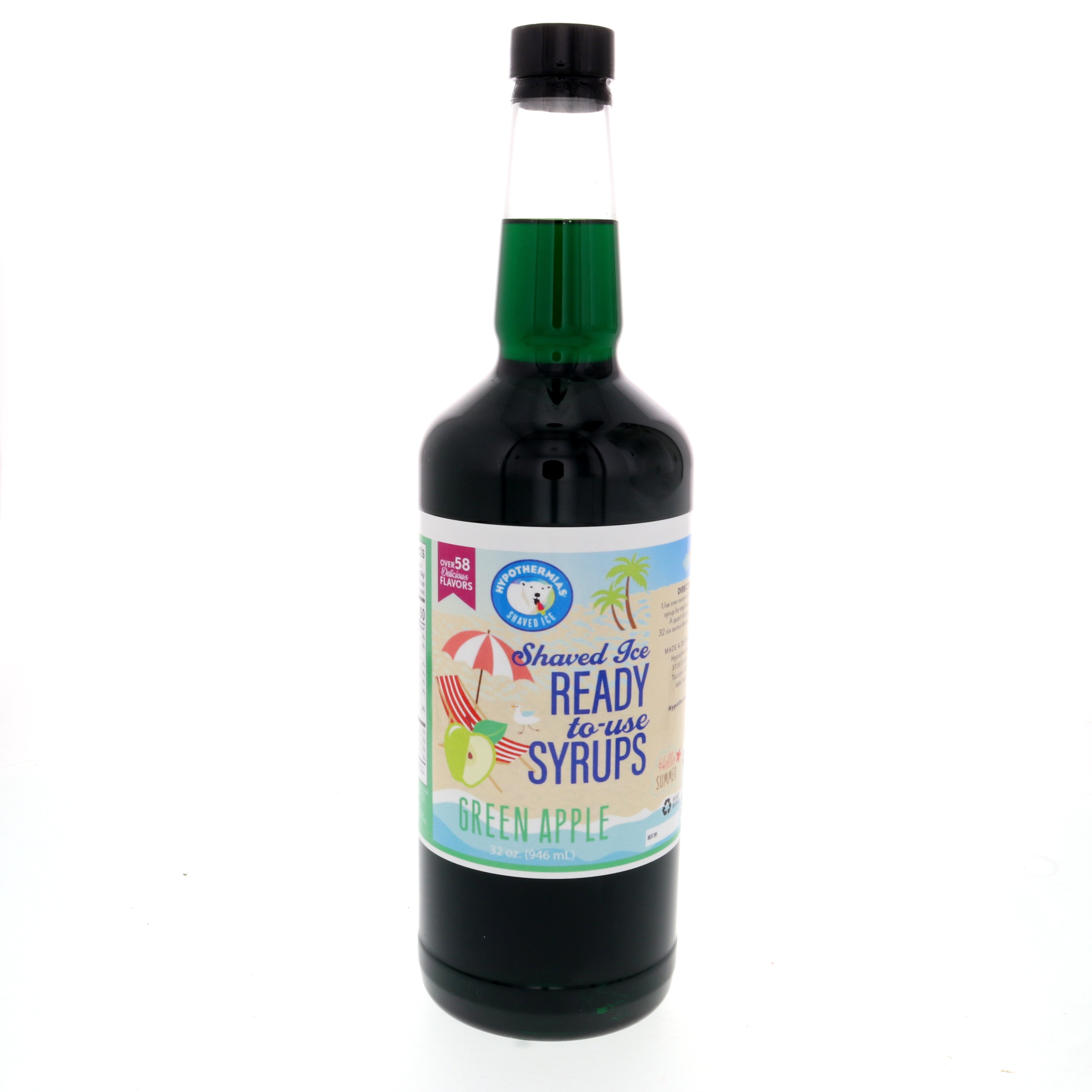 Green Apple Ready to Use Hawaiian Shaved Ice or Snow Cone Syrup Quart (32 Fl. Oz)