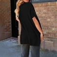 thumbnail image 4 of Pounoo Short Sleeve Tees for Women Crew Neck Ribbed Knit Tee Oversized Side Slit Top Relaxed Fit Casual Loose Outfits Gift, 4 of 7