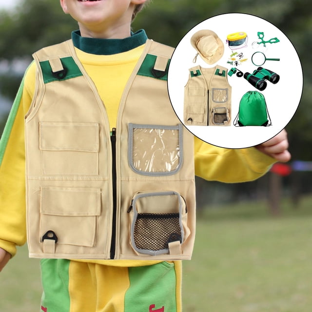 Kit de aventura libre duradero, chaleco de carga y sombrero Caja de observación Ropa para jugar Silbato Juguetes para Hugo Juguetes Explorer