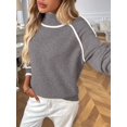 thumbnail image 4 of Sweaters for Women Trendy Cute Cozy Turtle-Neck Long Sleeve Colorblock Knitted Pullover Tops Grey M, 4 of 9