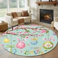 thumbnail image 2 of Easter Eggs Large Area Rugs for Bedroom Living Room, Soft Non Slip Carpet Bedside Rug, Spring Watercolor Bunny Flower Green Round Floor Cover Kitchen Accent Rug 5' for Dining Room/Office, 2 of 9