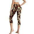 thumbnail image 2 of SCRAWLGOD Skull Rose Print Beige Black Women's Capri Yoga Pants with Pockets High Waisted Yoga Legging for Workout Tummy Control Breathable Casual Cropped Tights, XS, 2 of 7