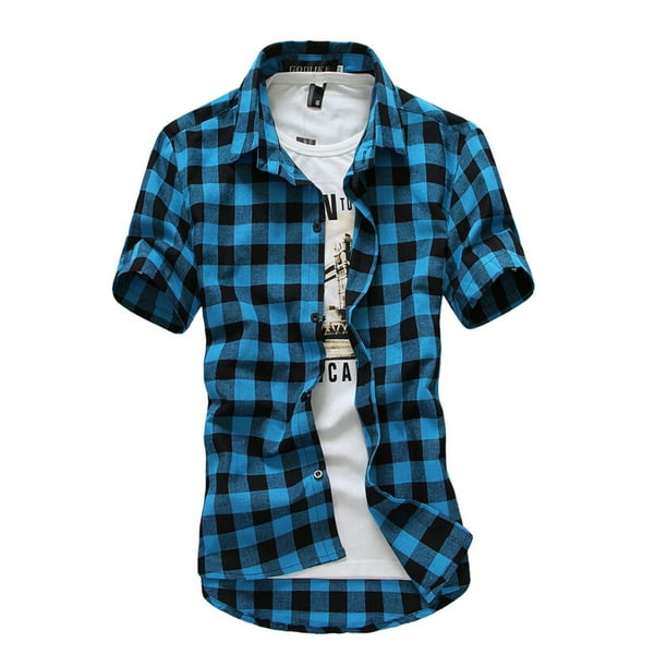 Puloru - Puloru Men´s Summer Casual Dress Shirt Mens Plaid Short Sleeve ...