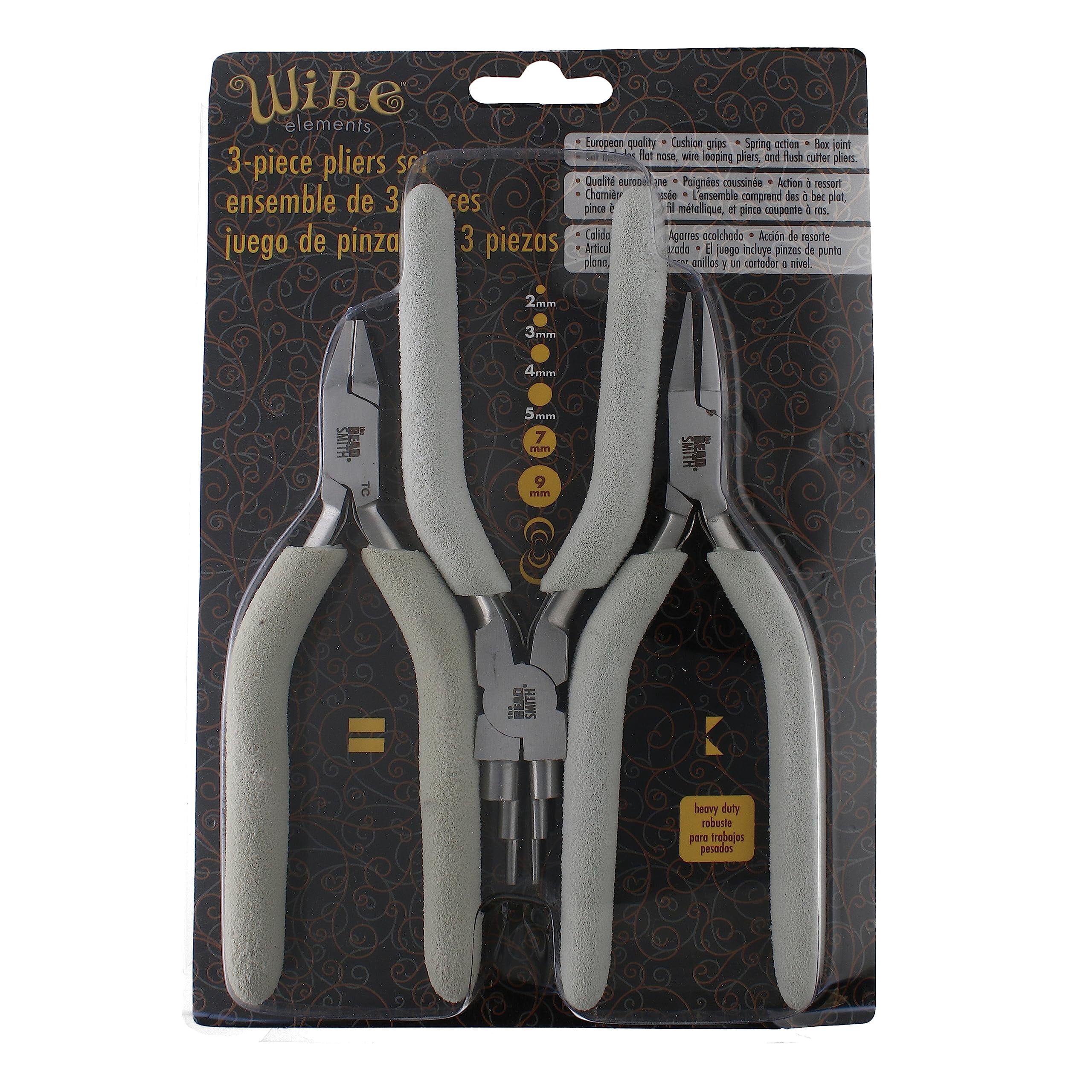 The Beadsmith Wire Tool Set - 3-Piece Kit (Flat Nose, Tungsten Carbide Flush Cutter & 6-in-1 Wire Looper), Elongated, Comfortable Handles with Double-Leaf Springs