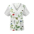 thumbnail image 5 of EGNMCR T-Shirts pour Femmes Femmes Mode Été Pli Imprimé Régulier Femmes Manches Courtes Col en V Bouton Haut, 5 of 5
