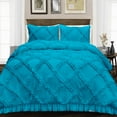 thumbnail image 1 of SGI Bedding 3 Piece Cotton Diamond Ruffle Duvet Cover Turquoise Blue Solid 600TC Calking, 1 of 8