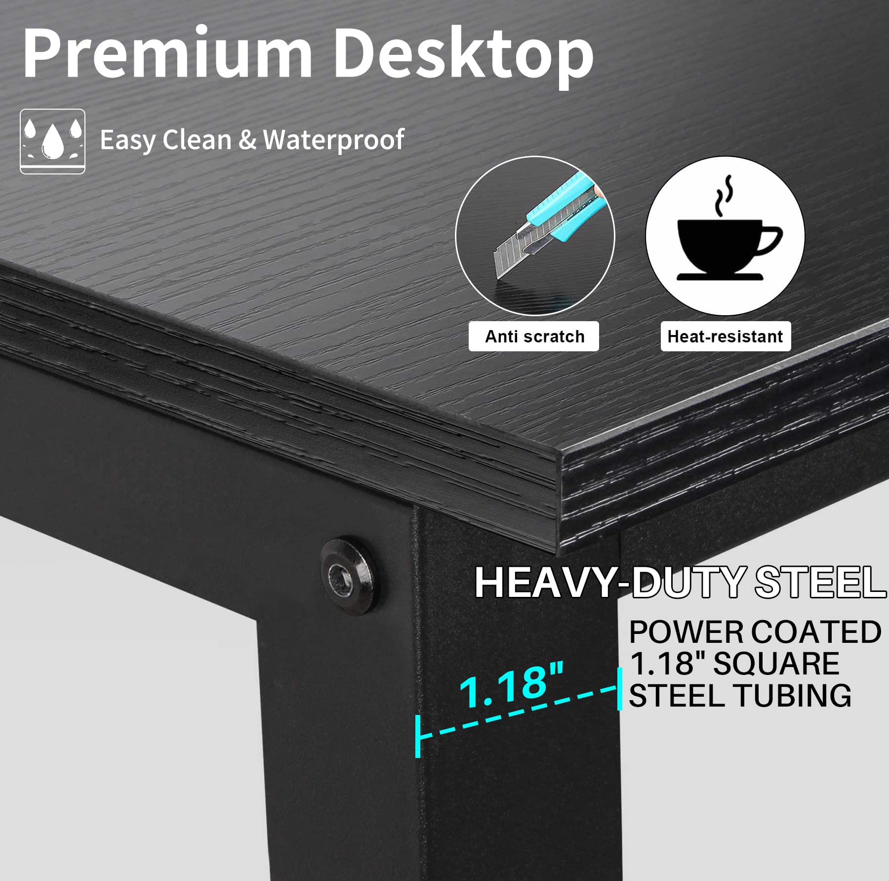 Aquzee Computer Desk with Hutch and Bookshelves, Large Leg Room 47 inch Width Black Desk with Space Saving Storage Shelves for Home Office