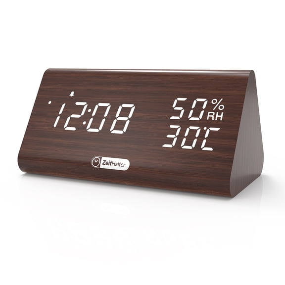 Wooden Digital Clock ,Simple Big Button,0%-100%Dimmer,Humidity & Temperature Detect,Home Decor,Bedroom,Living Room,Christmas Gifts,Family