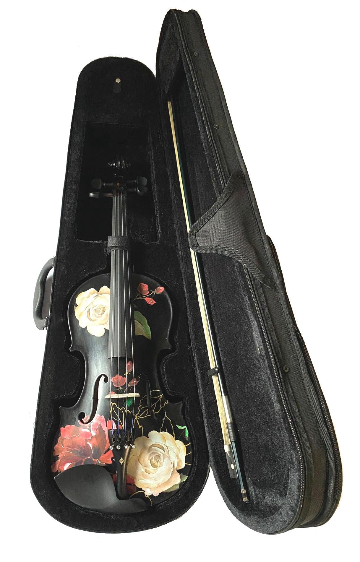 Rozanna's  Rose Delight 1/4 Black Violin Outfit, New, 5-Year Warranty