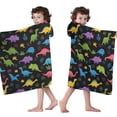 thumbnail image 4 of Black Cartoon Colorful Dinosaurs Plants Pattern Hooded Bath Towel，50"x30" for Ages 3 To 12 Kids, Quick Dry Lightweight Soft Microfiber Hood Beach Towel Cover Up for Kids, 4 of 7