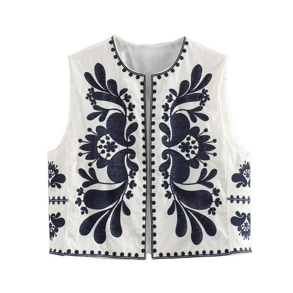 SWSMCLT Women's Vest Top Embroidered Fall Slimming Vest Soft Loose Tank Top Winter Cardigan Fashion Crew Neck Navy Large