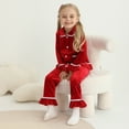 thumbnail image 3 of GYRATEDREAM Baby Girl Pajamas Ruffled Pajamas Set Long Sleeve Lapel Collar Button Down Top Shirt Pants 2 Piece Velvet Sleepwear Nightwear, 3 of 9