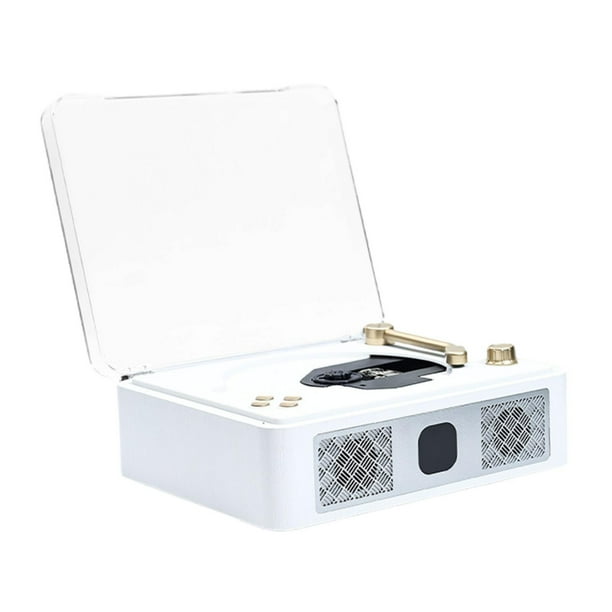 Reproductor de discos de vinilo, dispositivo para escuchar música, regalo, altavoz decorativo resistente, reproductor inalámbrico de tocadiscos para acampar, interior y hogar. Blanco