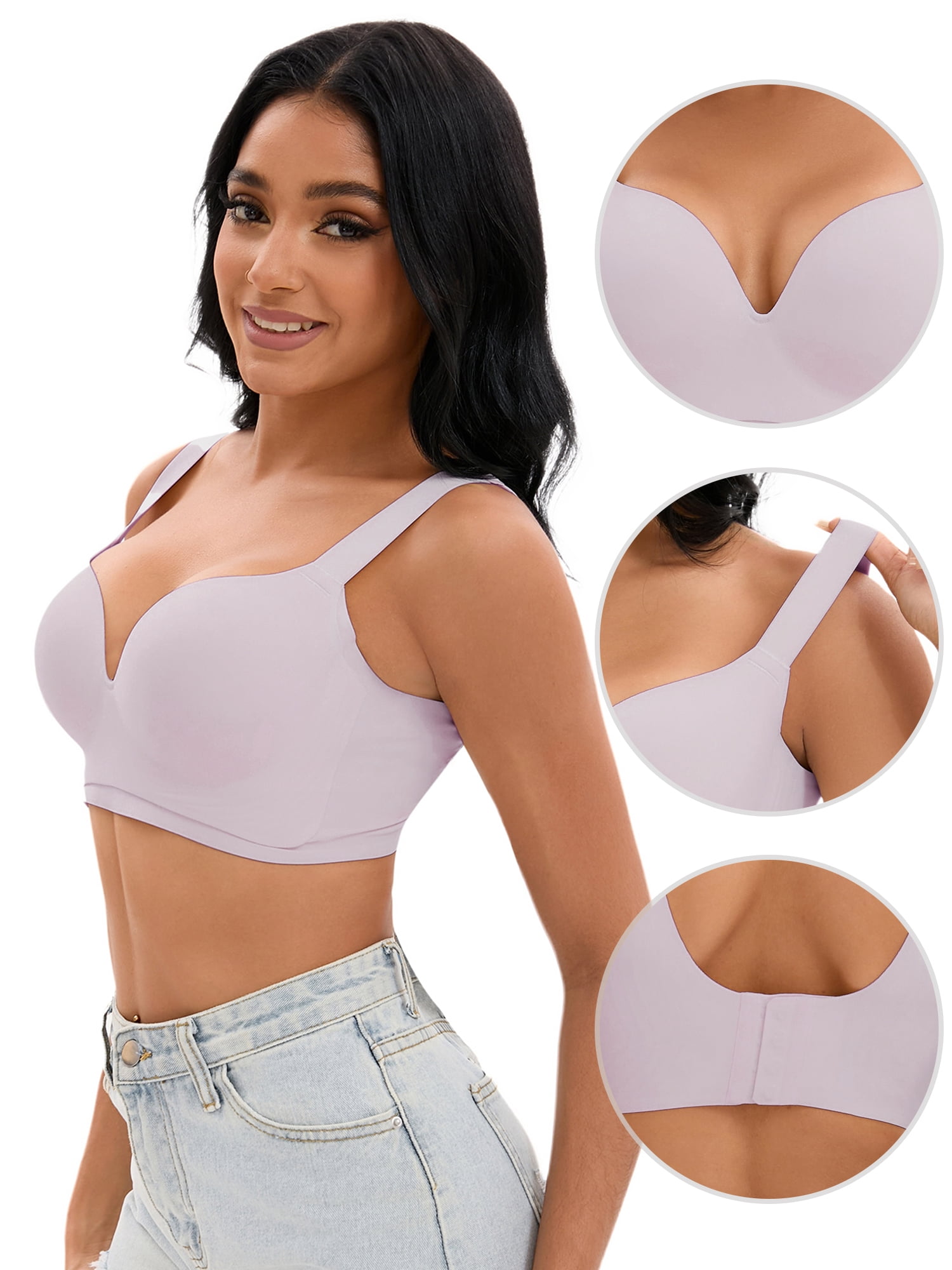 DARING DIVA Women's U Back Push Up Adjustable Straps Comfort Wirefree Bras Purple 40 D