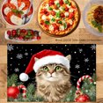 thumbnail image 2 of JOOCAR Christmas Cat with Santa Hat and Holiday Decor Linen Table Mats Set of 4 for Home Kitchen Table Decor 12x18 inch, 2 of 5