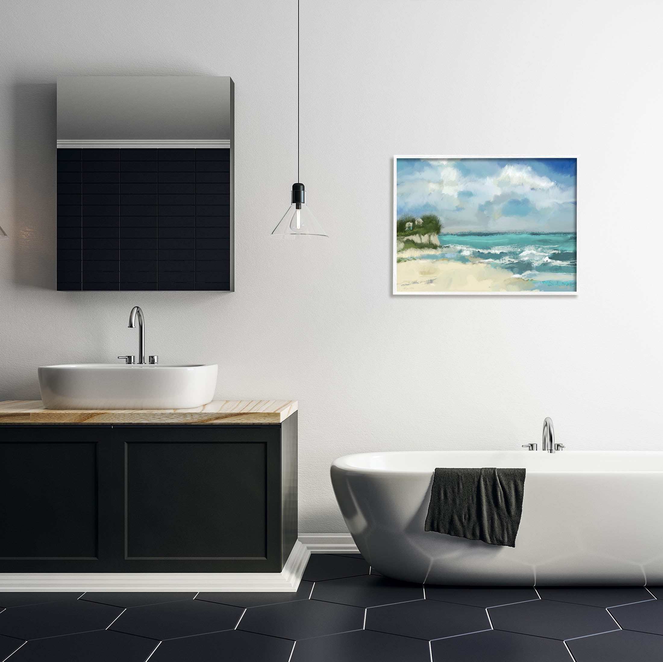 Stupell Industries Abstract Ocean Waves Sky Graphic Art White Framed Art Print Wall Art, Design by Tina Finn