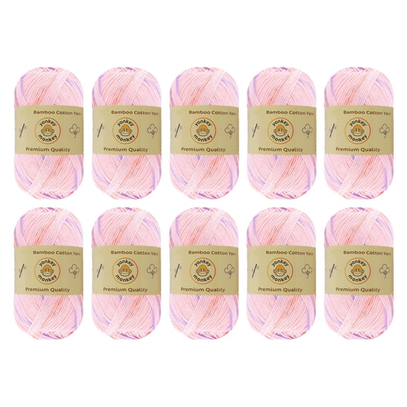 10-Pack Yonkey Monkey Skein Tencel Yarn - 70% Bamboo, 30% Cotton (Purple Pink 9050)
