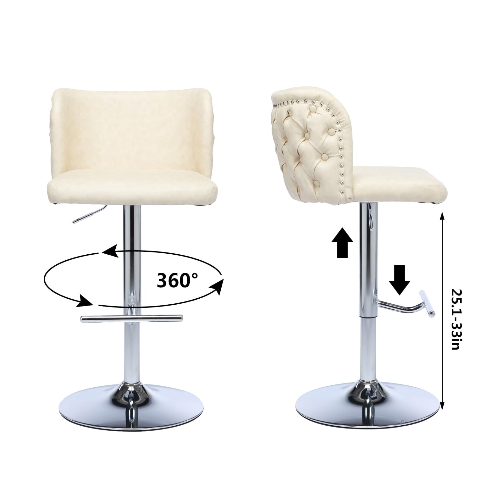 DONICK Swivel Counter Height Barstools,Upholstered Bar Stools Adjustable Height Nailhead Button Tufted Kitchen Island (PU,Cream,Set of 6)