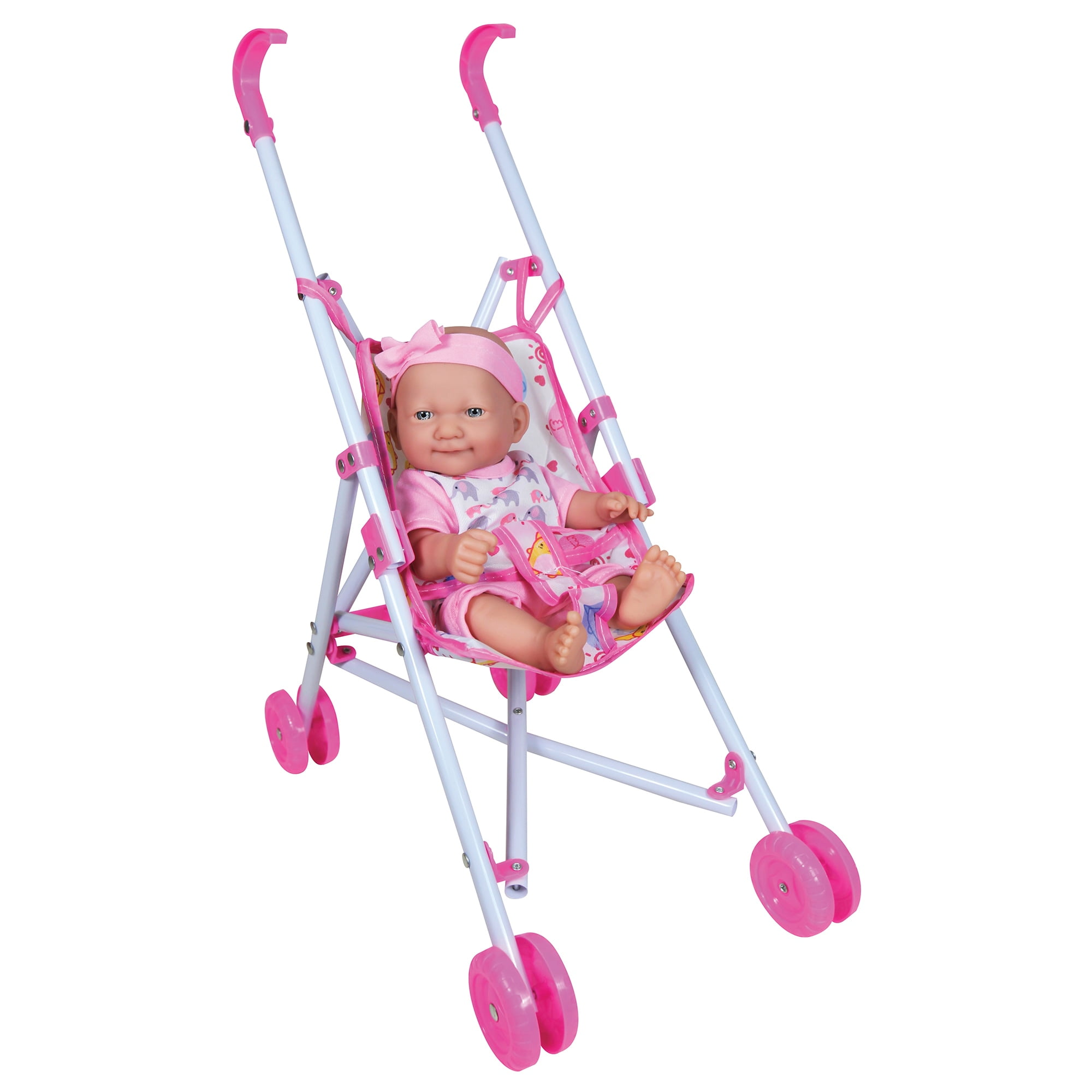 Lissi: 10" Baby Doll & Umbrella Stroller Set - Pink, White, Animal - Travel Playset, Foldable & Lightweight Design, Toy, Kids & Toddlers Ages 2+