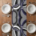 thumbnail image 6 of Blue Geometric Table Runner - 70 Inch Long, Kitchen Dining Table Runner Dresser Scarves, Grey Vintage Neutral Abstract Striped Art Farmhouse Decor for Coffee Tables Wedding Party Banquet, 6 of 8