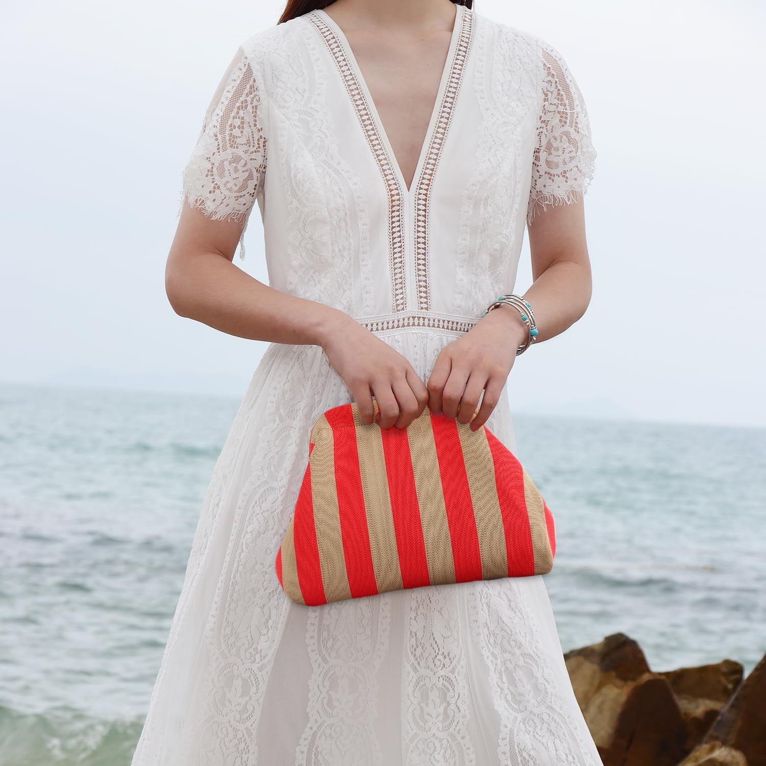 Woven Clutch Purses for Women Casual Crochet Dumpling Handbags Small Cloud Purse Summer Beach Bag