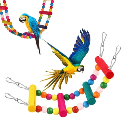 Pet Bird Swing Wooden Ladder Bridge Climb Cockatiel Parakeet Budgie Parrot Toy