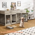 thumbnail image 3 of Rophefx 72" Dog Crate Furniture for 2 Dogs,Large Kennel with 2 Drawers and 4 Bowls,Wooden Heavy Duty Indoor Dog House,Grey, 3 of 10