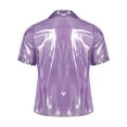 thumbnail image 4 of iiniim Mens Short Sleeve Shiny Button up Blouse T Shirt for Party and Clubbing Purple 3XL, 4 of 7