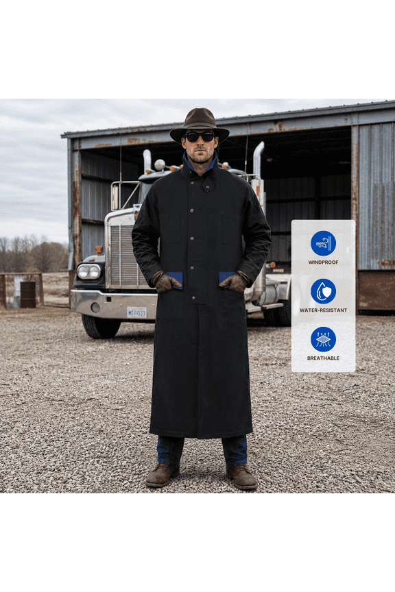 Men's Western Cowboy Canvas Duster Coat - Long Old-Style Range Wear Jacket