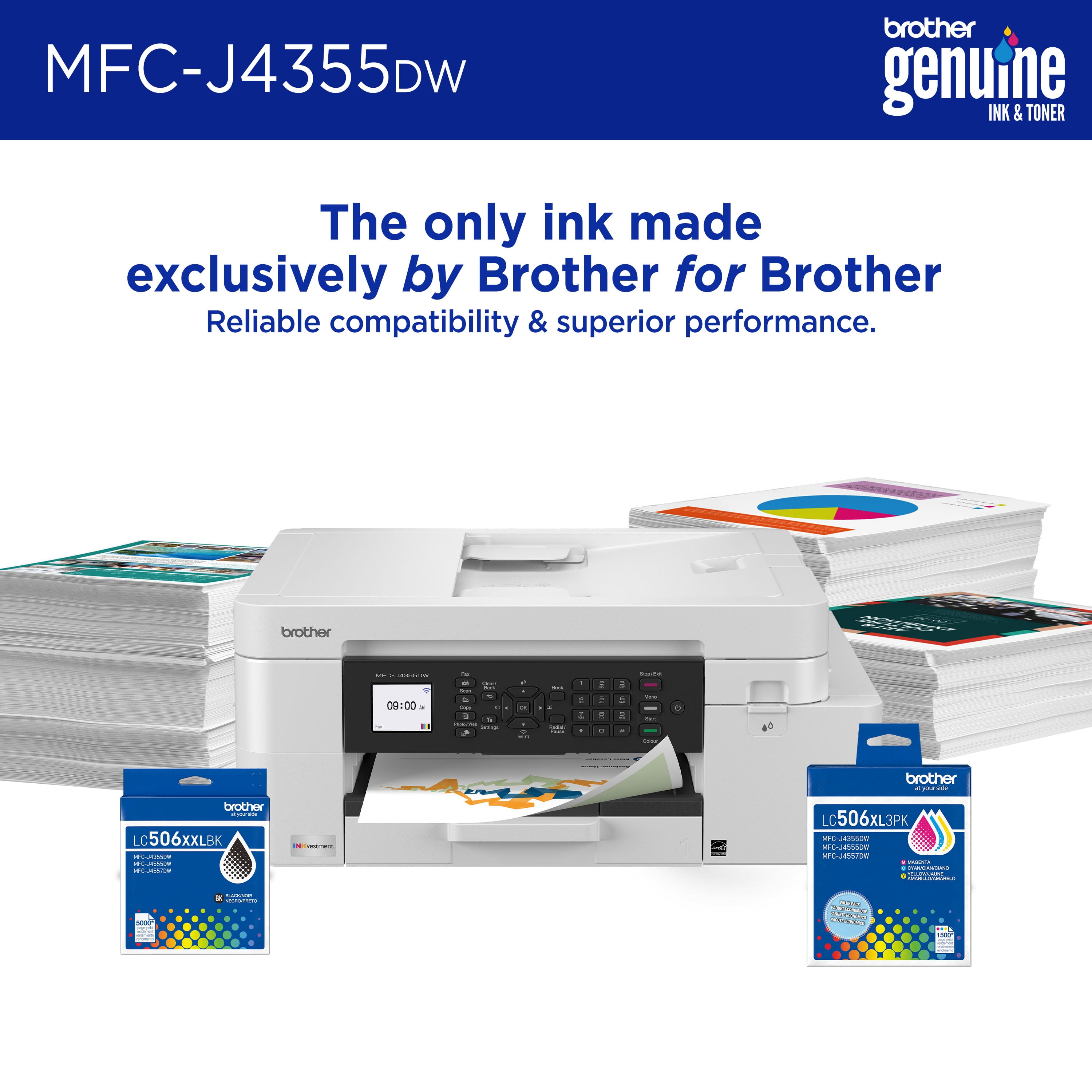 Brother INKvestment 4355 MFC-J4355DW Wireless Color Inkjet All-in-One Printer with 1.8” Color Display and Manual Feed Slot