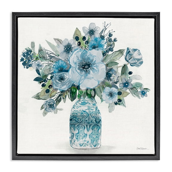 Stupell Industries Farmhouse Pastel Blue Botanical Bouquet Black Floating Frame Canvas Art, 18 x 18, by Carol Robinson