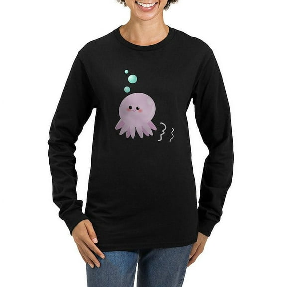 CafePress - Cute Pink Octopus Long Sleeve T Shirt - Women's Long Sleeve Graphic Tee Casual Fit