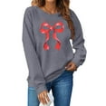 thumbnail image 4 of GUZOM Womens Gray Christmas Sweatshirt - Merry Christmas Red Bow Print, Loose Crewneck Long Sleeve, 100% Polyester Soft Festive Holiday Casual/Lounge Wear,Size S, 4 of 4