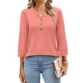 thumbnail image 2 of Ronuti Womens T-shirts 3/4 Sleeve Henley Tops for Women Ladies Premium Printed T-shirt Solid color Tops Watermelon Pink T-shirts, 2 of 8