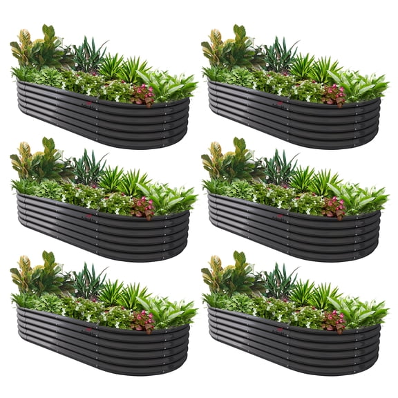 Anleolife 6 PACK 8x4x1.5 ft Galvanized Raised Garden Beds Outdoor, Oval Large Metal Planter Box for Planting Vegetables Flowers Herb, Anti-Rust, Quartz Grey