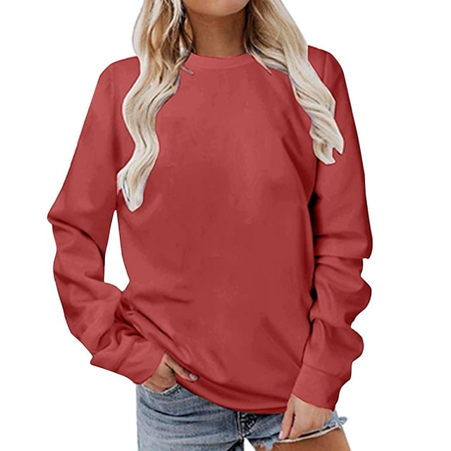 Dagegui Chandails à Col Rond à Manches Longues pour Femmes, Tuniques Décontractées Amples, Hauts, Chandails à Enfiler Grande Taille pour Dames, Rouge Melon D\'eau, TTTTG