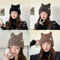 thumbnail image 3 of Plush Cat Ear Beanie Hats Windproof Winter Hat Knitted Wool Cap Outdoor-White, 3 of 5