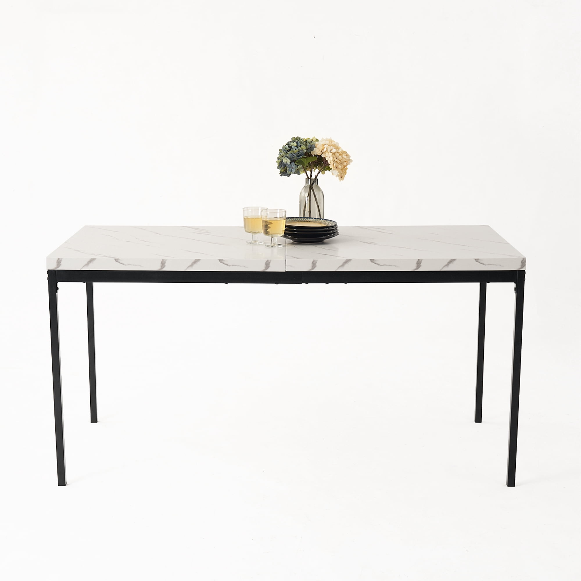 Homy Casa 59" Marble Dining Table, Modern Elegant Design for Dining Rooms, Kitchens, Offices,White