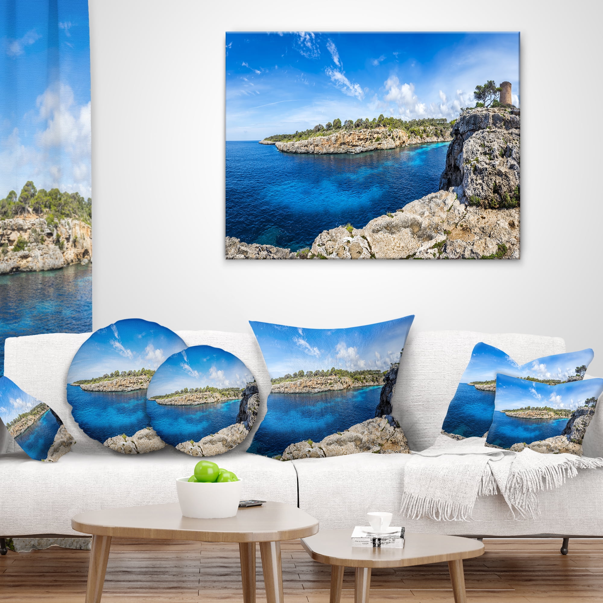 Designart Cove of Cala Pi Mallorca Panorama - Seascape Throw Pillow - 16x16