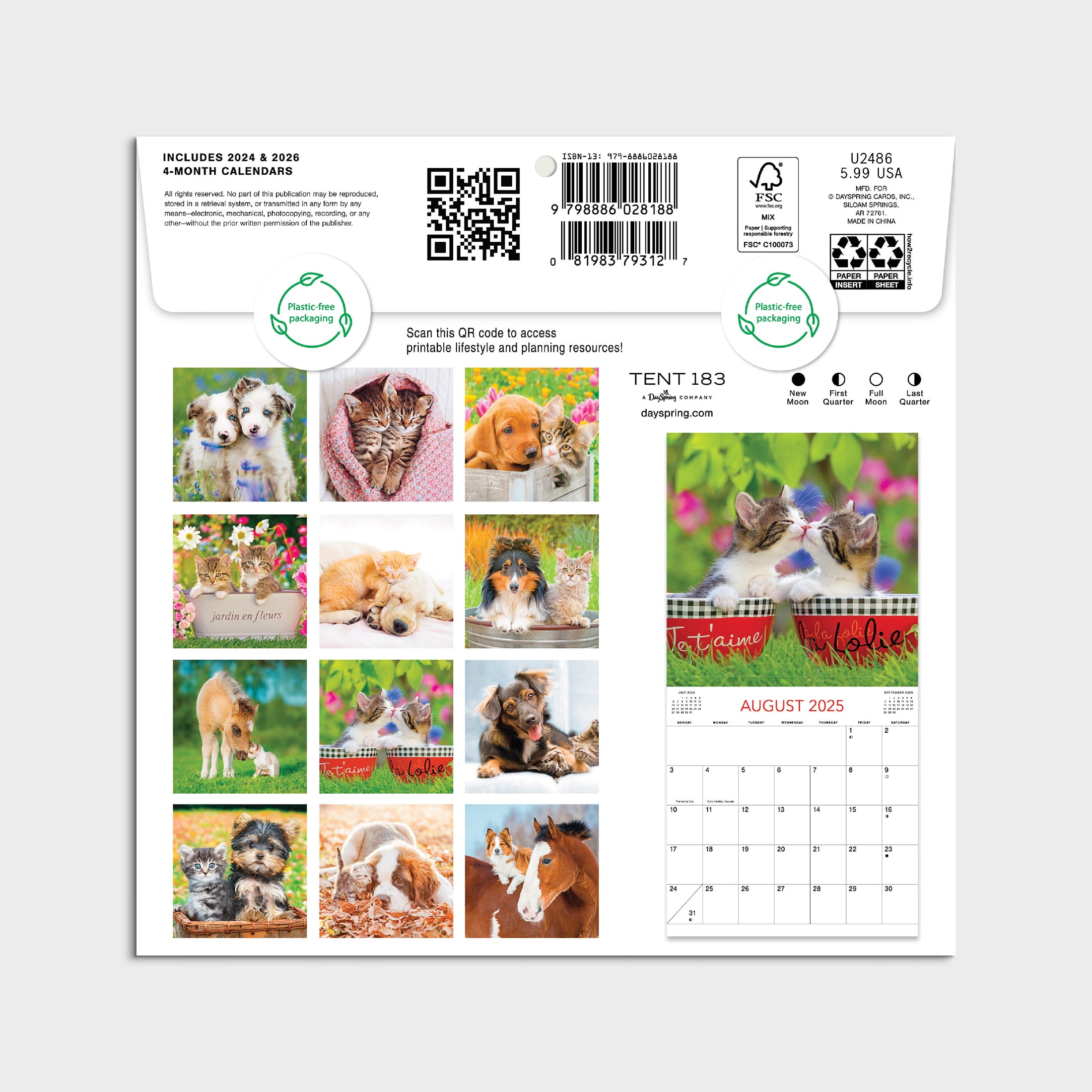 2025 Mini Wall Calendar - Buddies Mini- 7"x7" by Dayspring