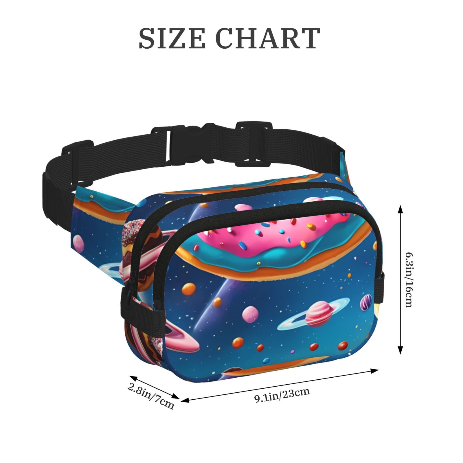 Picia Colorful Donut Print Square Double-Layer Waist Bag Mini Adjustable Waist Belt Bag Exercise Running Travel Hiking