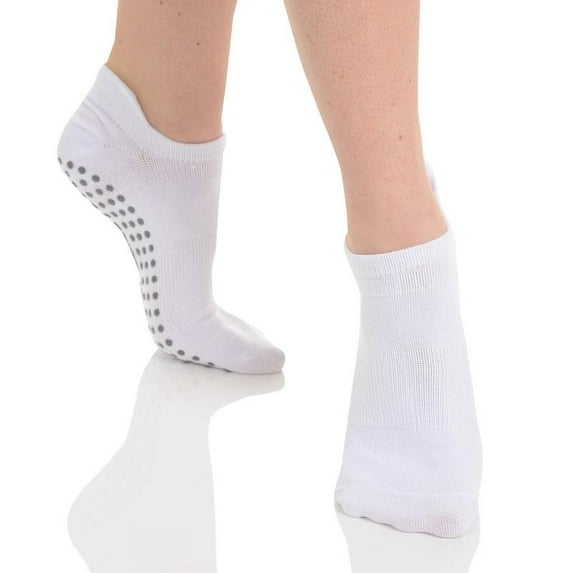 Tab Back Non Slip Grip Socks for Pilates, Barre, Yoga, Dance, Workout in White/Grey size M/L