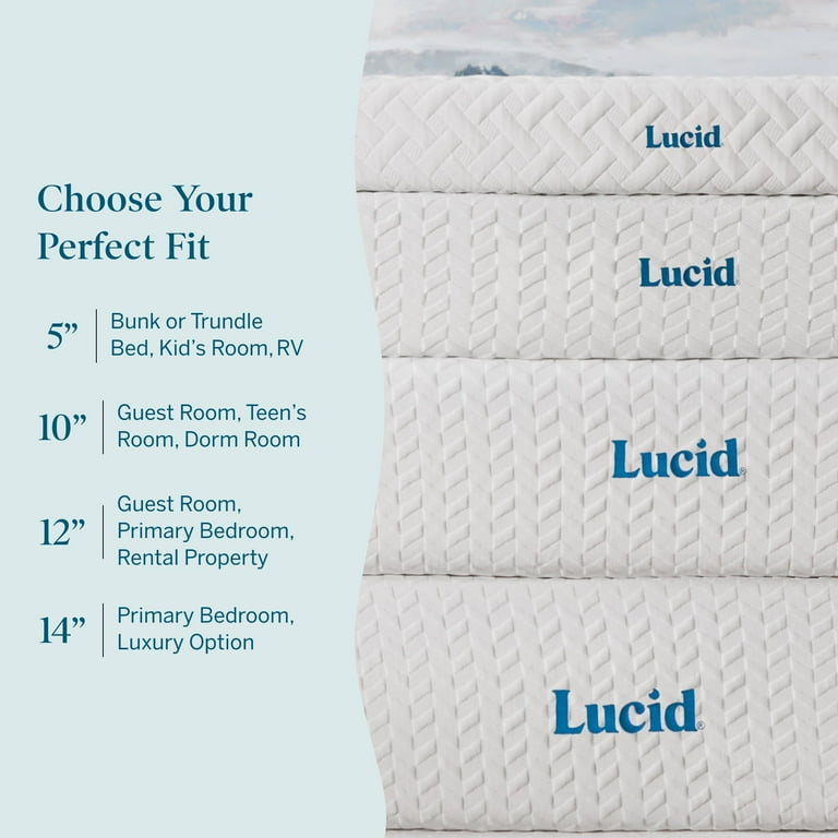 LUCID 5 cm gel traagschuim matrastopper, blauw, US Queen